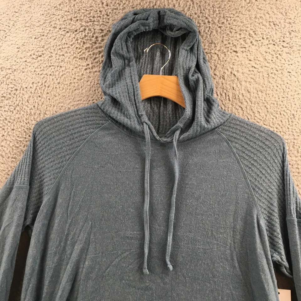 Chaqueta con Capucha So Cordón Alta Baja para Mujer XL Azul Pullover Manga Larga NUEVA Foto 2 de 4