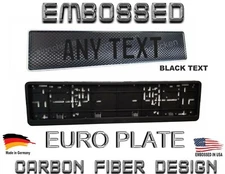 CARBON FIBER DESIGN, EURO STYLE, BMW,  European LICENSE plate, ANY TEXT, & FRAME
