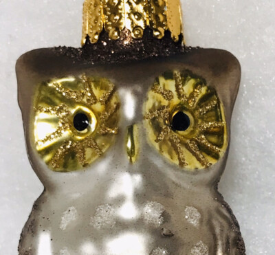 Owl Christmas Tree Ornament, Glass, Woodland. Feather Tree Size