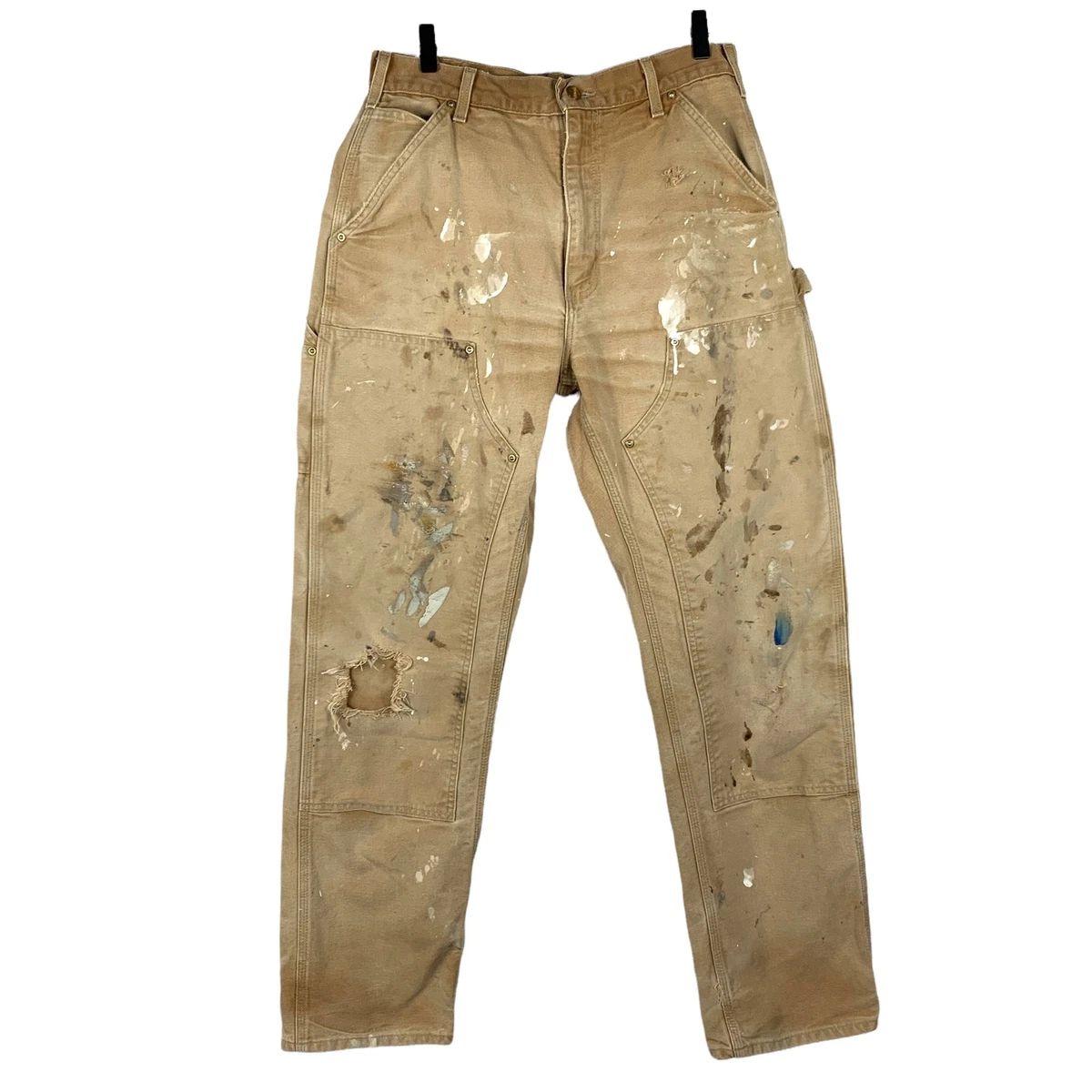 Vintage Carhartt Distressed Original Fit Paint Splatter Pant B01 BRN USA 32X34