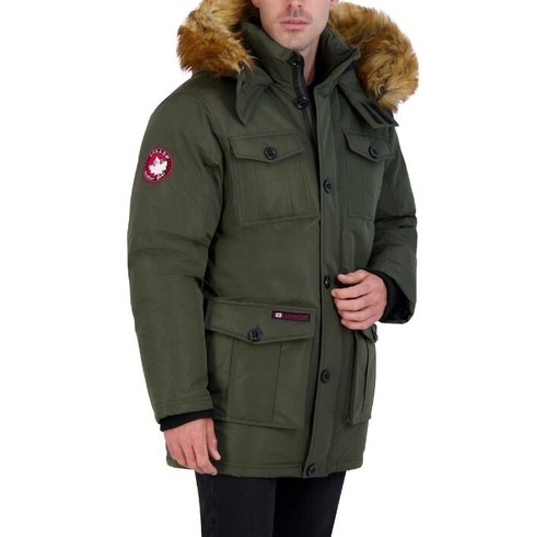 CANADA WEATHER GEAR Cappotto Parka Uomo Giacca Isolata Taglia M - W Cappuccio Pelliccia Ecopelliccia - Foto 2 di 4