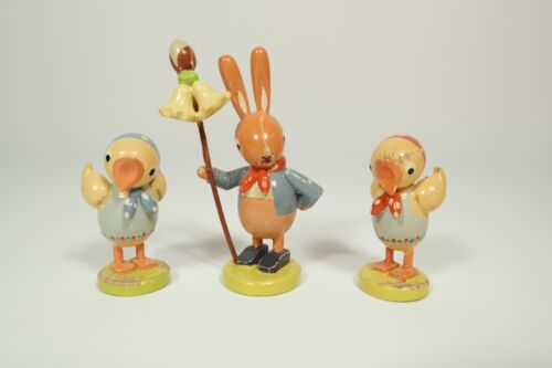 Altes Leichsenring Osterhase mit 2 Küken - Farbverlust - Erzgebirge Ostern / K6
