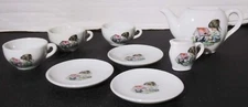 Vintage Made in Japan Ceramic Childrens Tea Set incomplete Girl Painting Dog