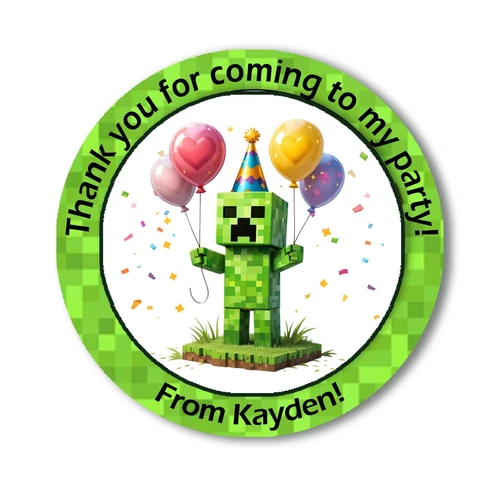 Personalised Gaming MINE CRAFT Birthday Stickers Party Thank You Sweet Cone Bags - Picture 2 of 11