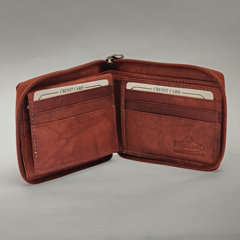 Marshal High Quality Leather Brown Zippered Men Wallet ID Window