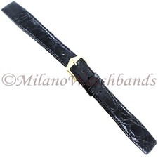 17mm Hirsch Black Genuine Certified Crocodile Stitched Open Ended Mens Band Reg