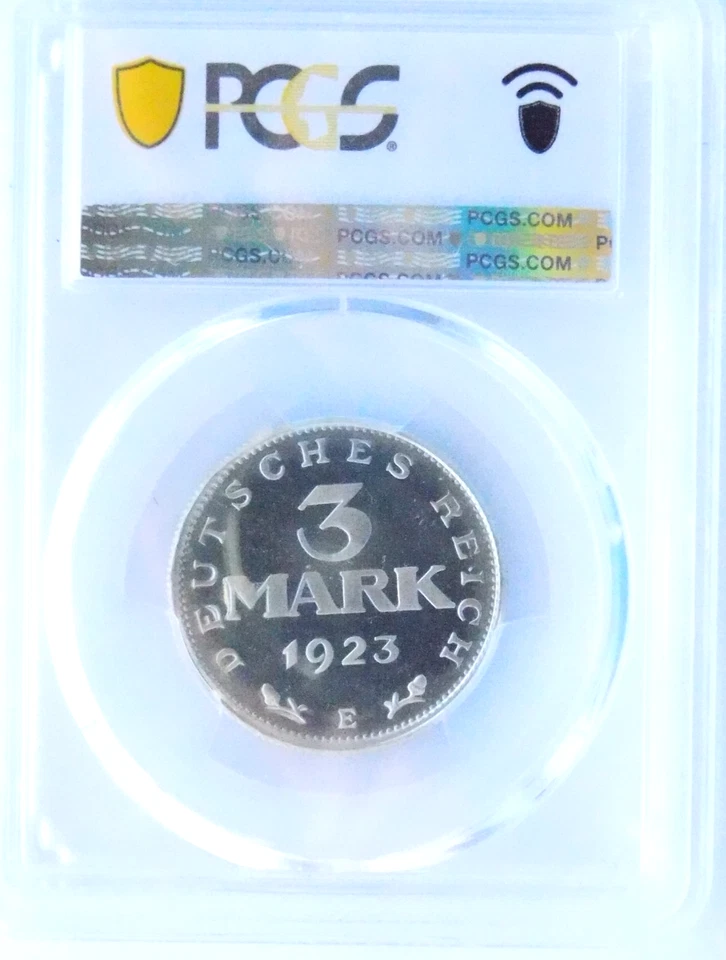 PCGS PR67 CAM 3 Mark 1923 E Germany Weimar Republic J-303 Coin Inflation Mk - Image 4 of 4