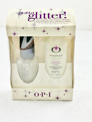 OPI GOTTA GLITTER - SILVER TOP COAT & AVOPLEX MOISTURE REPLENISHING LOTION - NEW