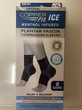 Copper Fit ICE Menthol Infused PLANTAR FASCIA Compression Sleeves ~L/XL 10"-12"