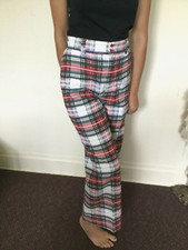 70's Vintage White/Red/Blue Seersucker Plaid Hippie Bell Bottom Pants