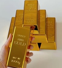 1 pieza 24k 1000g Lujoso Ladrillo Dorado Utilería Decoración Oro Real Galvanizado EE. UU.