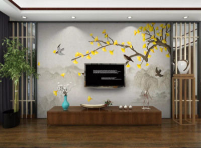 3D Ginkgo Blätter M01216 Tapete Wandbild Selbstklebend Abnehmbare Aufkleber Romy