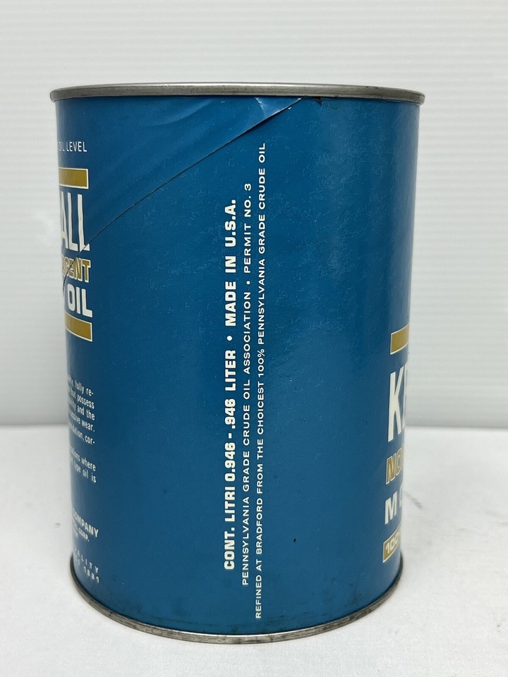 VTG ANTIQUE KENDALL Motor Oils NONDETERGENT Motor Oil Can 1 Quart FULL