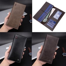 RFID Blocking Men's Bifold Leather Card Holder Purse Suit Long Wallet Checkbook