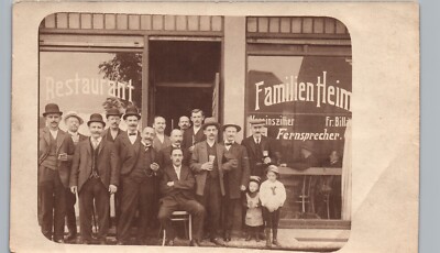 GERMAN RESTAURANT CROWD c1910 postcard real photo rppc beer heim