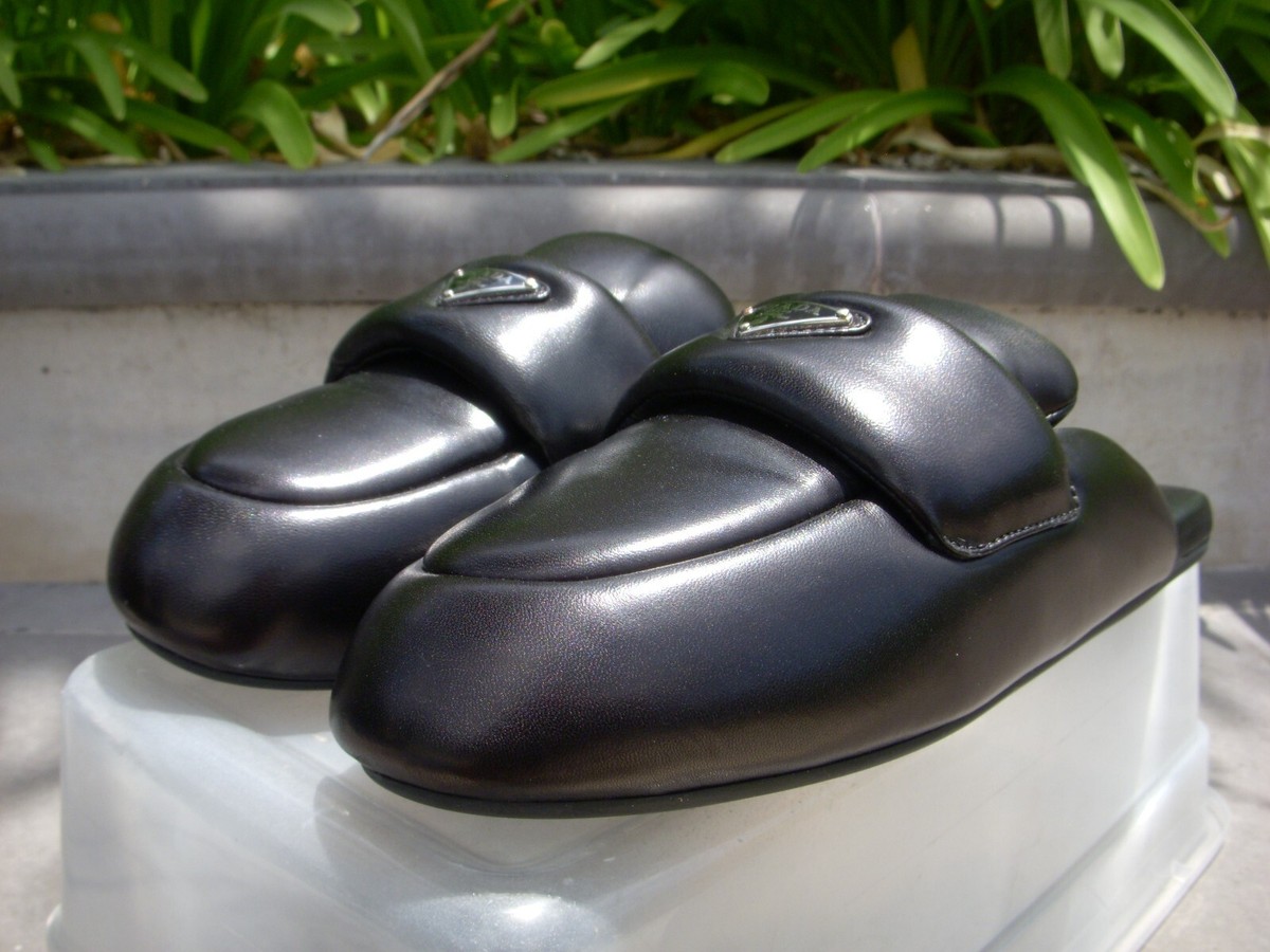 Prada Soft Padded Nappa Leather Mules Black Women's Size