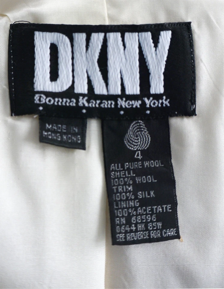 Blazer jaqueta smoking vintage DKNY tamanho 4 lã creme descontraído cetim trm xale colarinho - Imagem 3 de 4