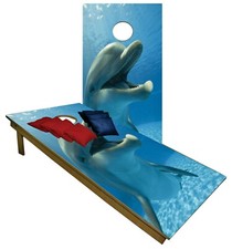CORNHOLE Set BEANBAG TOSS GAME Happy Dolphin w Bags Boards
