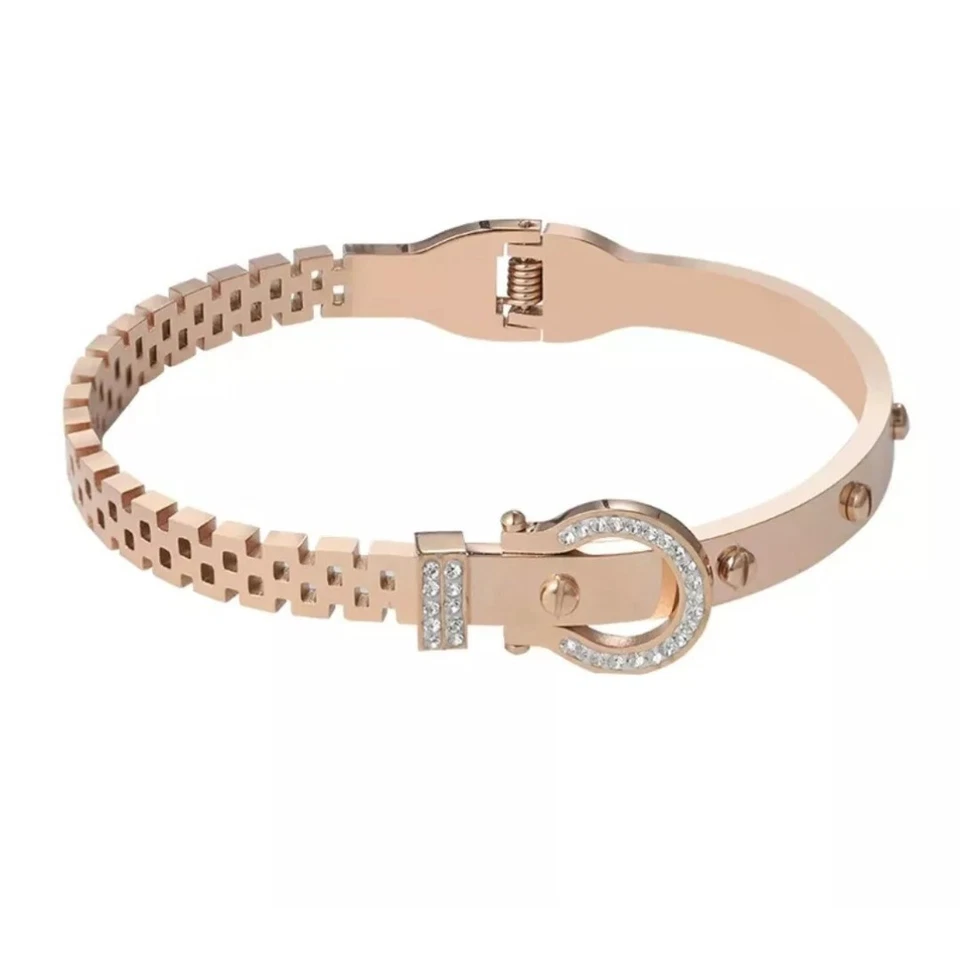 Brazalete de acero de titanio dorado para mujer mamá brillante cristal tendencia circonita Foto 4 de 4