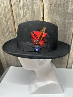 Hats Ferrecci Godfather Formal Black Hat Feather Accent Premium