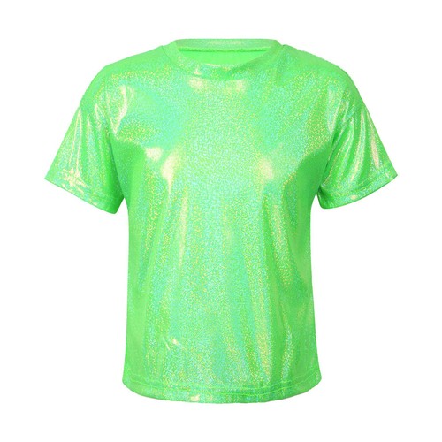 Kids Girls Boys Shiny Metallic T-shirt Sparkly Jazz Dance Top Performance Blouse - Picture 112 of 126