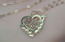 9ct GOLD NECKLACE ( I LOVE YOU ) 9CT GOLD HEART -I LOVE YOU 18" CHAIN, LOVELY