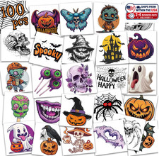 100 Pcs Halloween Temporary Tattoos for Adults and Kids