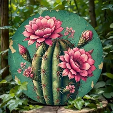 Round Aluminum Artwork, Vintage Metal Circular Wall Art - 'Blooming Dandelion' A