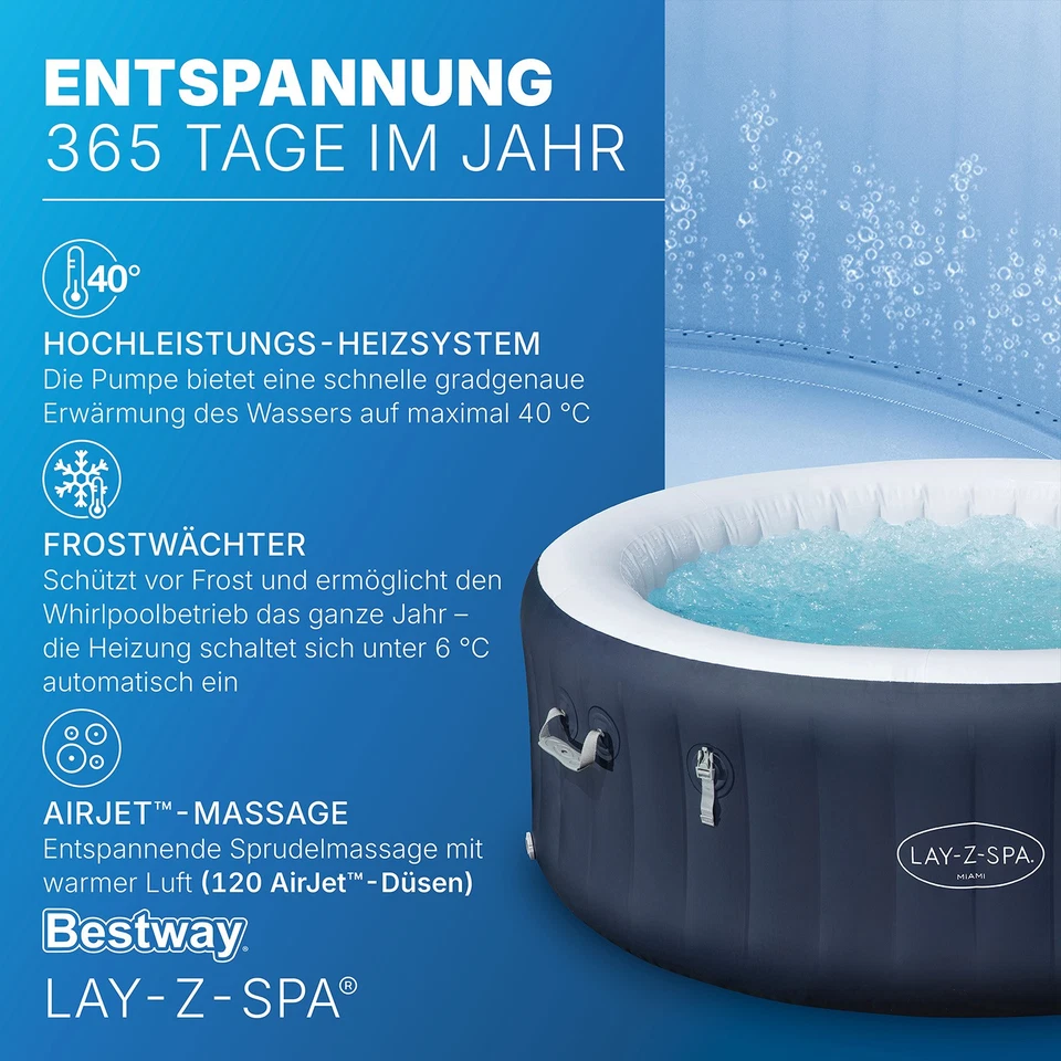 LAY-Z-SPA® Energiespar-Whirlpool Miami AirJet™ für 4 Personen Ø 180 x 66 cm, Dun - Bild 4 von 4