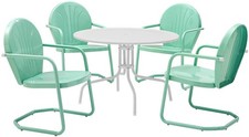Crosley Furniture Griffith 5 Piece Metal Patio Dining Set in White and Aqua