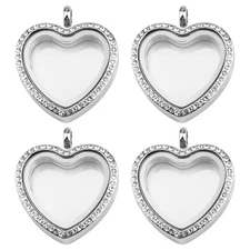 WANDIC Rhinestone Photo Charm, Rose Gold Heart Crystal Photo Pendant Bridal W...