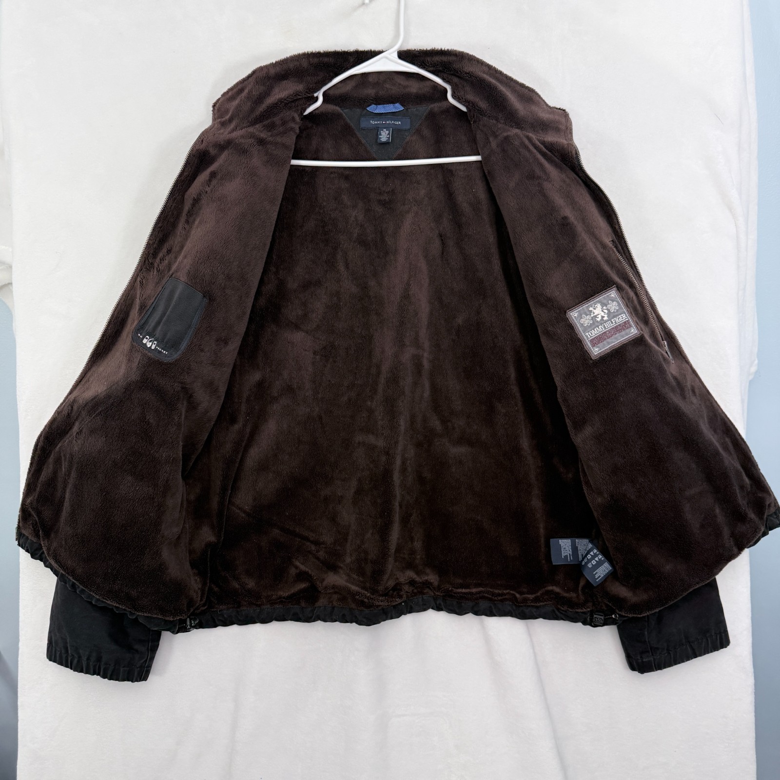 Tommy Hilfiger Bomber Jacket Mens XL Black Full Zip Canvas Fleece Line thumbnail 3