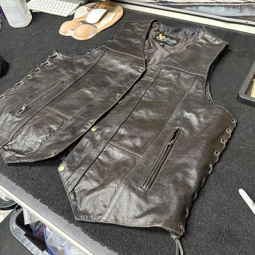 Xelement Mens XXL Brown Leather Motorcycle Vest Pockets - Picture 5 of 12