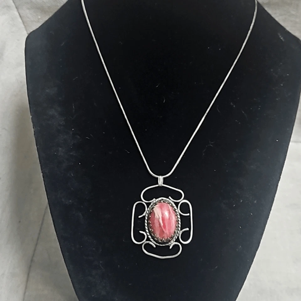 Винтажный серебро родохрозит безель богемное Western подвеска ожерелье - Изображение 2 из 4