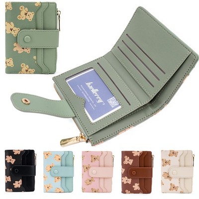Wallet for Women Cute Leather Coin Purse for Girls Zipper Cute Bear Card Holder