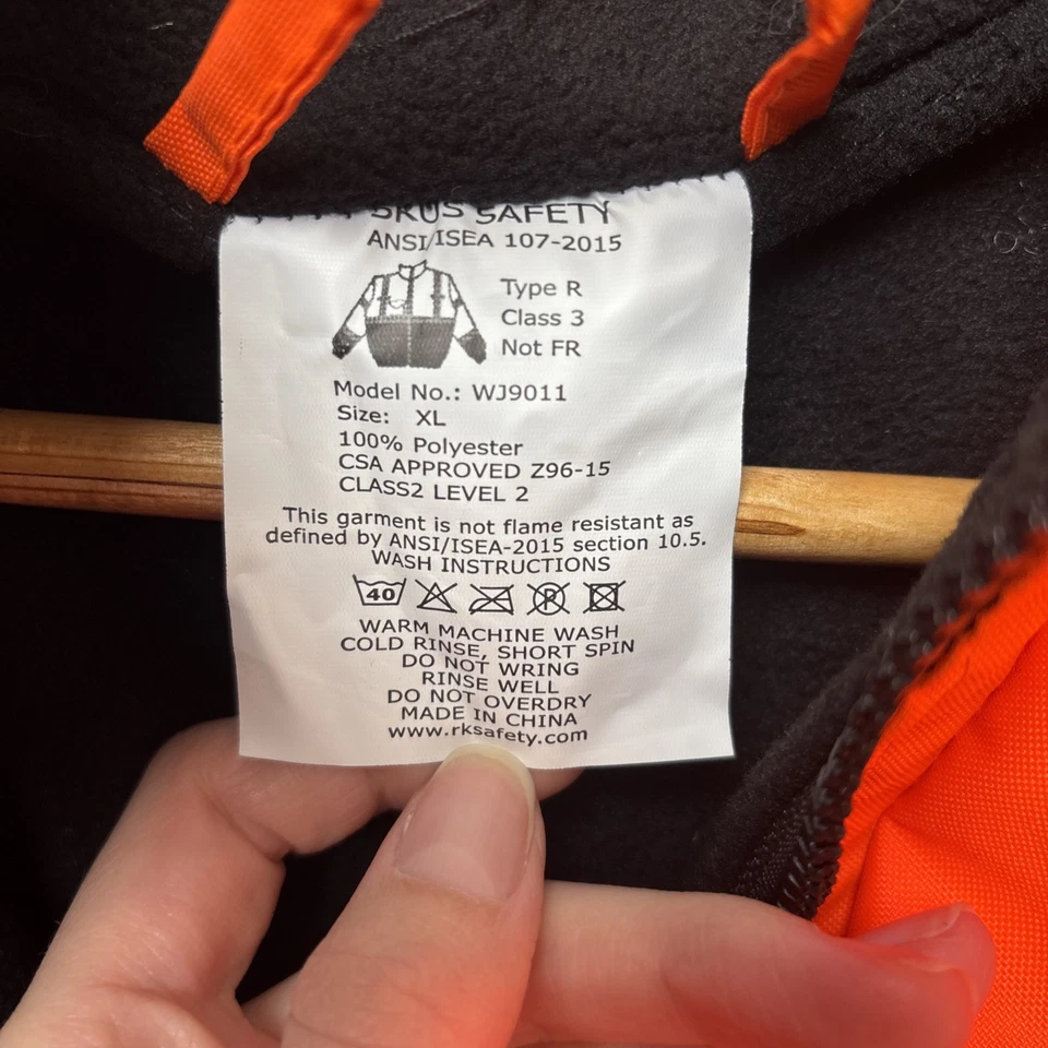 Srus Safety Hi-Vis Reflective Jacket Hooded/ Fleece Lined Orange Men’s Size XL - Image 2 of 3