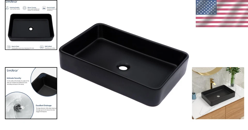 Elegante fregadero de baño rectangular - tocador sobre encimera Foto 2 de 4