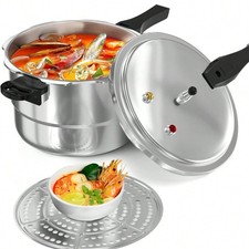 8Qt Aluminum Pressure Cooker Canner Fast Cooking Pot with Steam Rack Gas