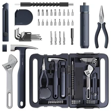 HOTO 40-Piece Tool Kit, Household Essentials tool set w/Smart Electric Screwd...