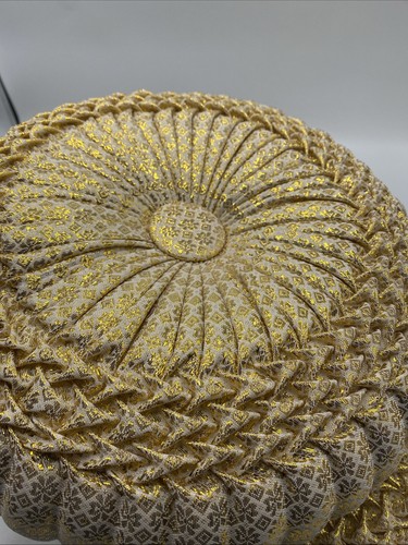 Set of 2 Decorative Round Pleated Throw Pillows, Gold Asian Thai Accent Pumpkin - Picture 4 of 8