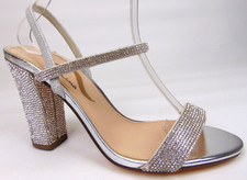 Nina Sanchia Evening Heels Sandals Women's Size 7.0 M, Rhinestone Silver Strappy
