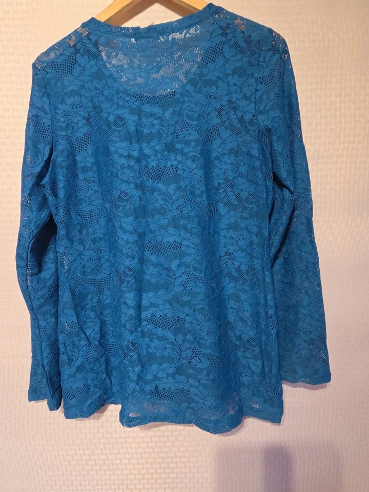 Cocomo Mujer Floral Encaje Transparente Manga Larga Y2K Hada Romántico Azul XL Claro Foto 2 de 4