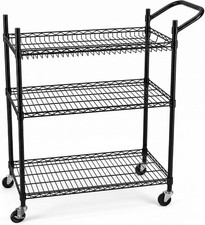 990LB 3 Tier Rolling Utility Cart Heavy Duty Storage Cart Adjustable Shelves