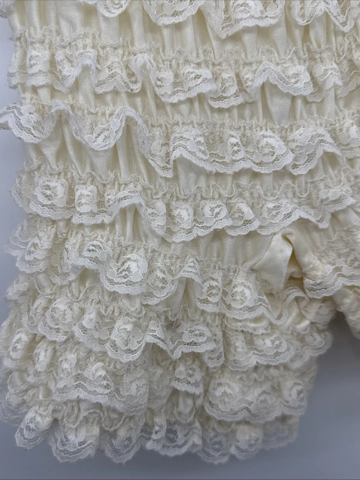 Vintage Fantasia Crema Volantes Pettipants Doble Nylon Talla M Foto 2 de 4