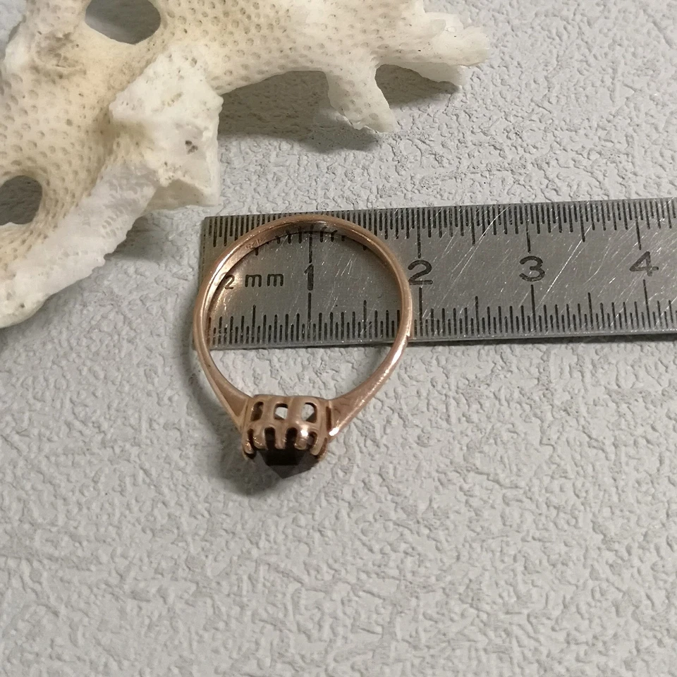 Jugendstil Granat Ring Granatschmuck Herz Bandring Silber 925/- antik vergoldet - Bild 3 von 4