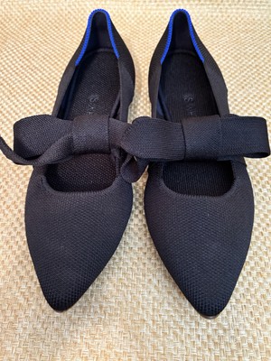 Rothy's The Point Mary Jane Black Bow Tie Flats Size 6.5 EUC