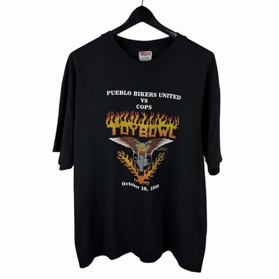 Vintage 90s Pueblo Bikers VS Cops Flame Eagle Toy Run Graphic Shirt Size XL