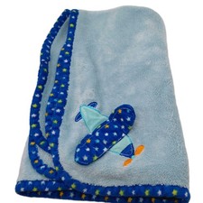 Falls Creek Baby Blanket Blue Airplane Stars Trim 30"x40"