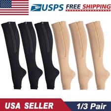 Zipper Compression Socks Open Toe 20-30mmHg Support Stocking Leg Calf Stockings