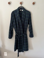 LL Bean Men's Scotch Plaid Flannel Robe Black Watch Tartan Green Blue Size Small